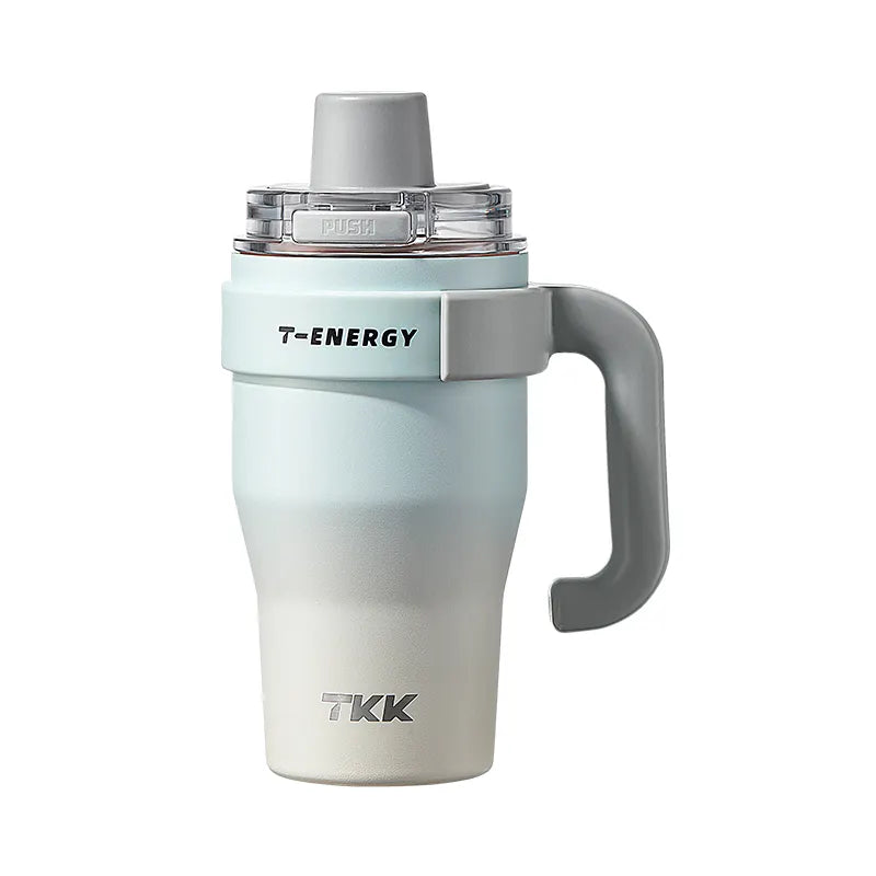 TKK Ceramic Coating Tumbler with Handle, Double Wall Vacuum Bottle With Straw and Lid, Hot for 12hrs and Cold For Up to 24hrs