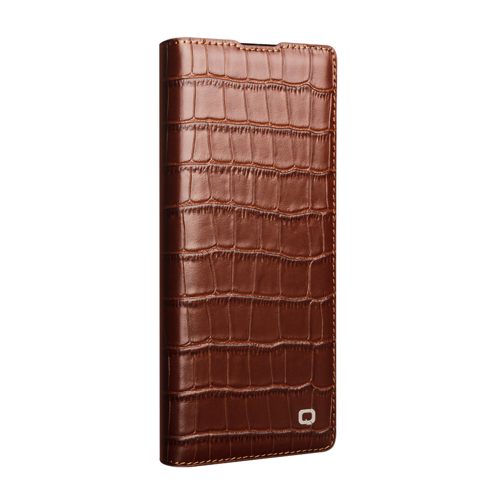 QIALINO Premium Custom Handmade Genuine Leather Alligator Grain Flip Case Brown for Samsung Galaxy Z Fold7