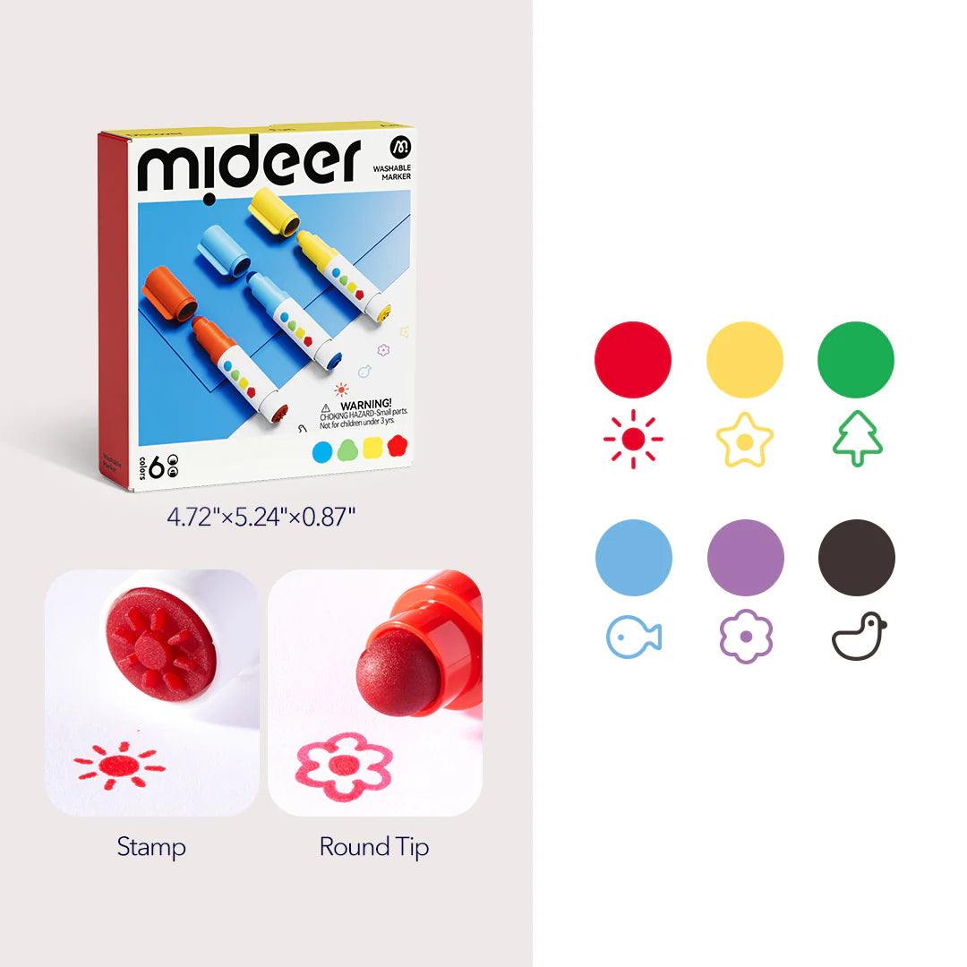 MiDeer Round-Tip Stamper Washable Marker 12 Colors