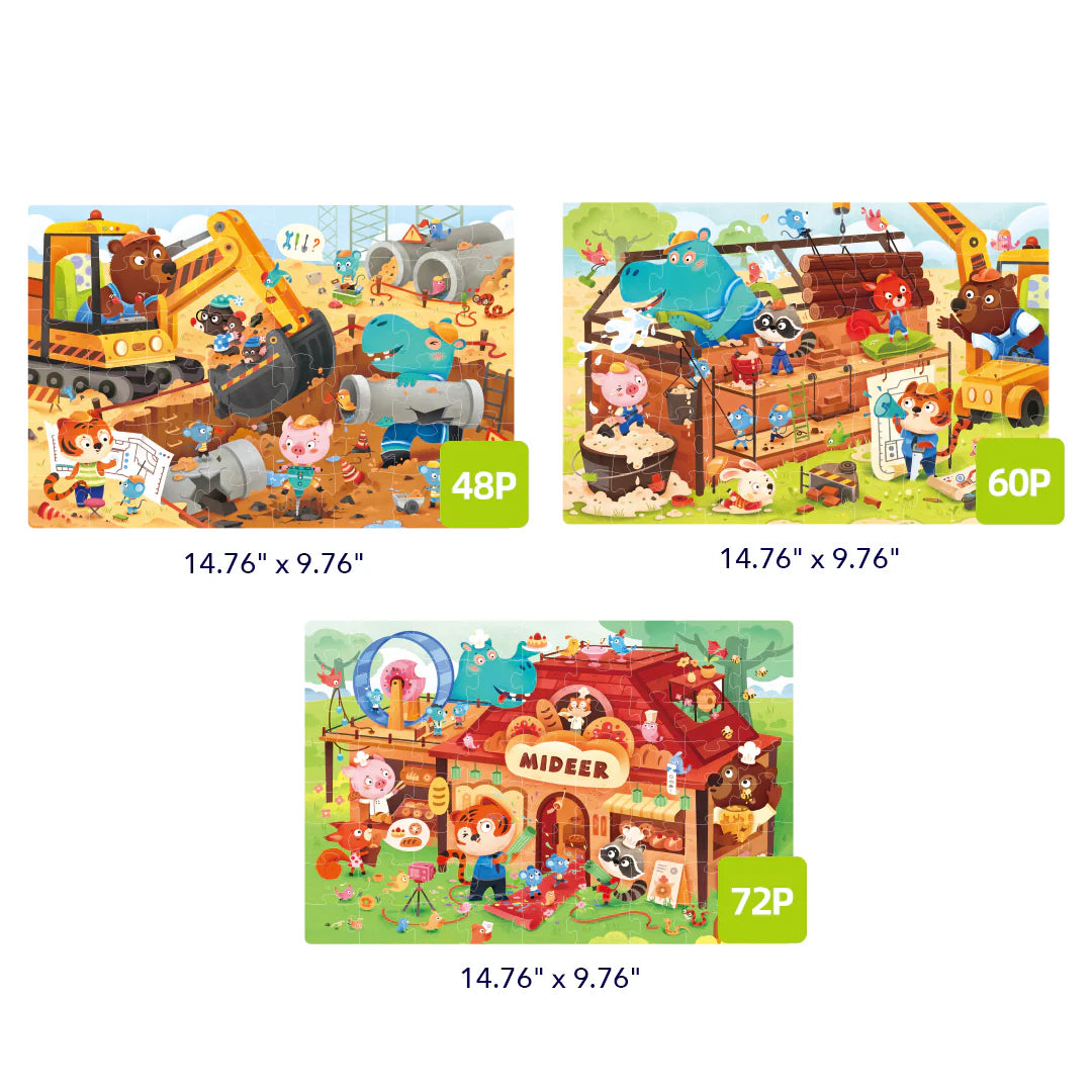 Mideer Level Up! Puzzles with Storage Bag - Level 4: Clanging Construction Site 48P-72P