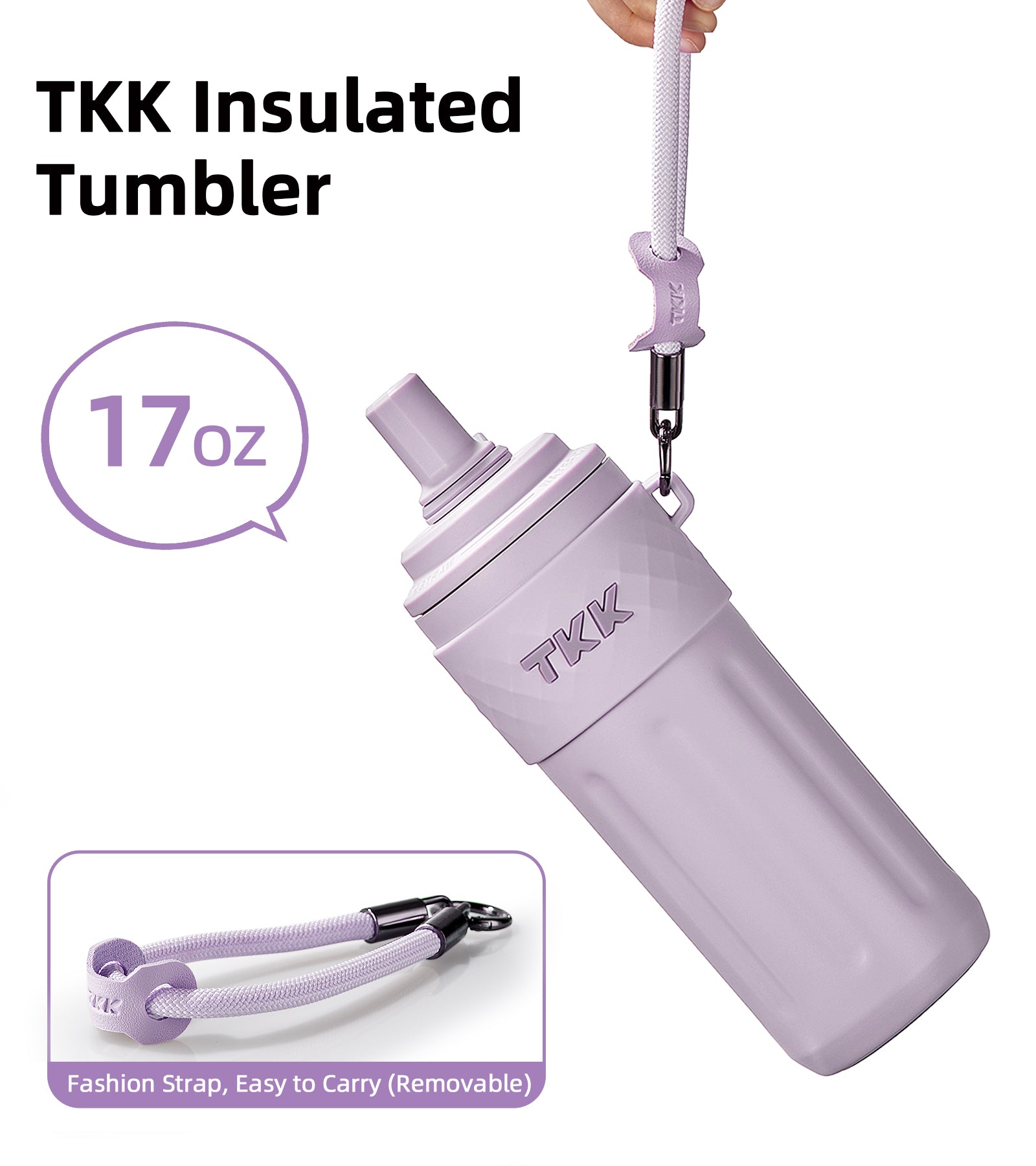 TKK 500ml Double Wall Insulated Portable GYM Water Bottles With Silicone Straw