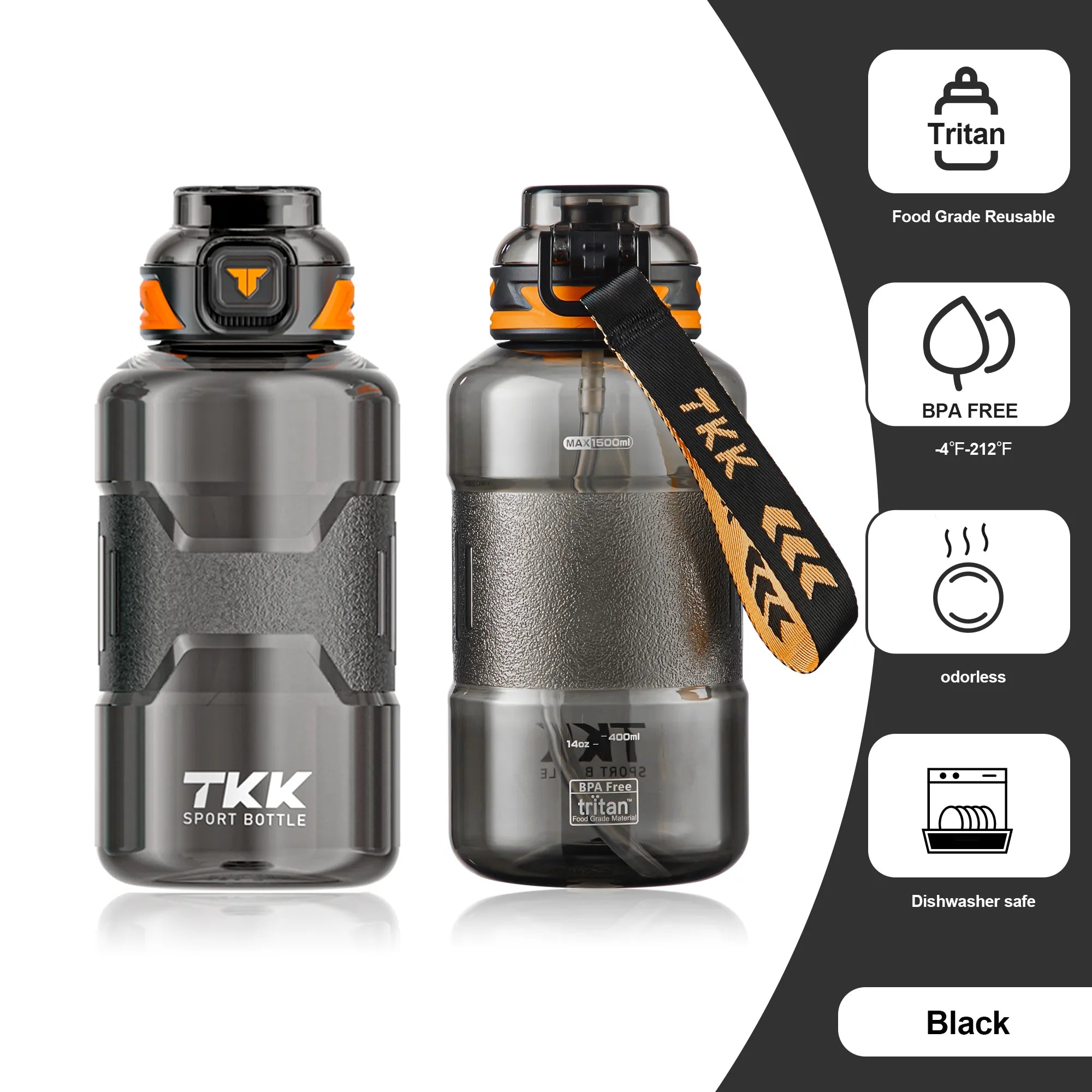 TKK 1500ml Fashionable Tritan Water Bottle, Jug with Straw, Dishwasher Safe BPA Free, for Sport, Daily Use, Outdoor