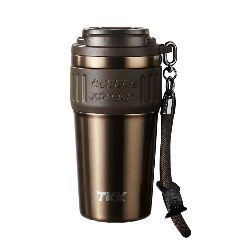 TKK Insulated Coffee Mug Ceramic Coating 21oz, 650ml with Strap for Hot and Iced Beverage