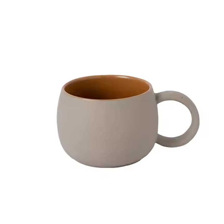 Set of 4 Mugs with Saucer, High Quality Ceramic Matte Glazed Coarse Pottery Style