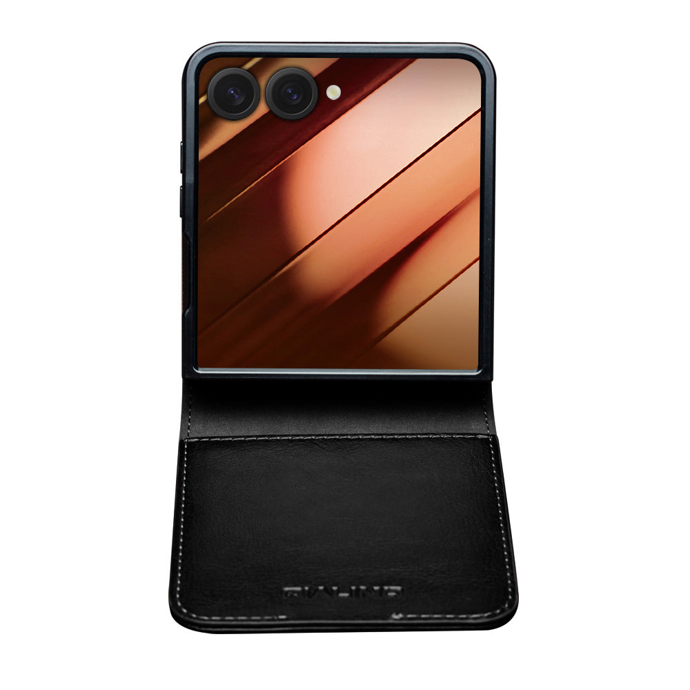 QIALINO Premium Custom Handmade Genuine Leather Fold Style Black for Samsung Galaxy Z Flip7