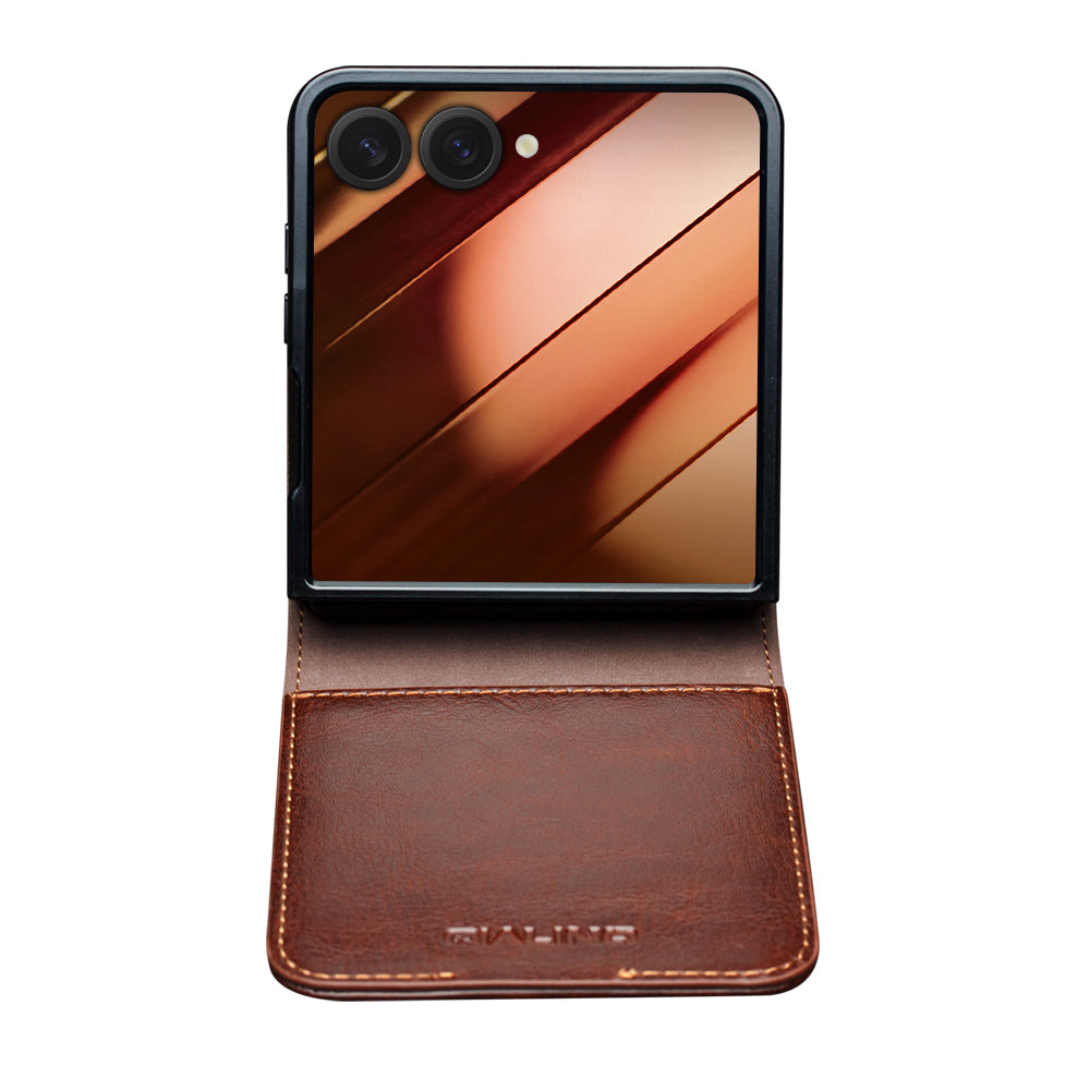QIALINO Premium Custom Handmade Genuine Leather Fold Style Brown for Samsung Galaxy Z Flip7