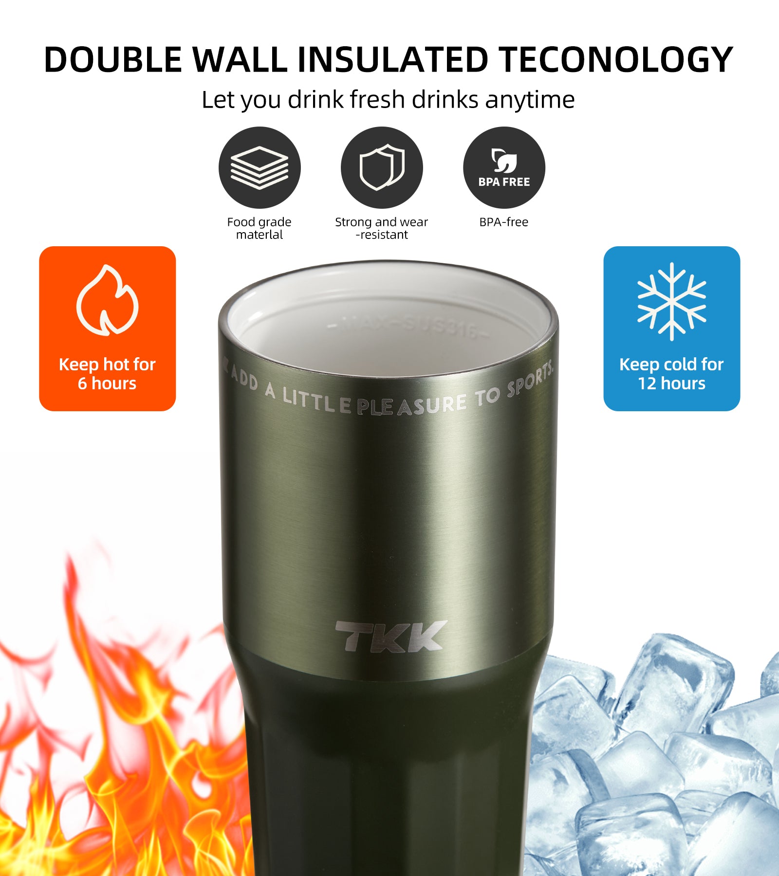 TKK Premium Leakproof Vaccum Bottle Ceramic Coated Tumbler with Straw Lid, 700ml Stainless Steel