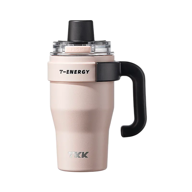 TKK Ceramic Coating Tumbler with Handle, Double Wall Vacuum Bottle With Straw and Lid, Hot for 12hrs and Cold For Up to 24hrs