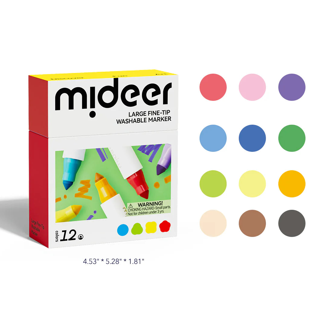 Mideer Large Fine-Tip Washable Marker 12 Colors