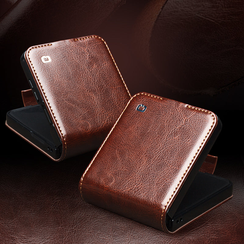 QIALINO Premium Custom Handmade Genuine Leather Fold Style Brown for Samsung Galaxy Z Flip7