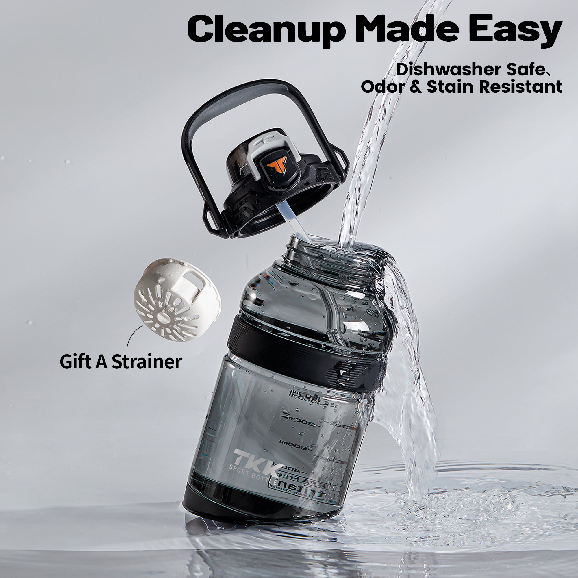 TKK Tritan Sport Water Bottle, Jug with Straw 2 in 1 Lid Dishwasher,Safe 2000ml Half Gallon BPA Free Leakproof