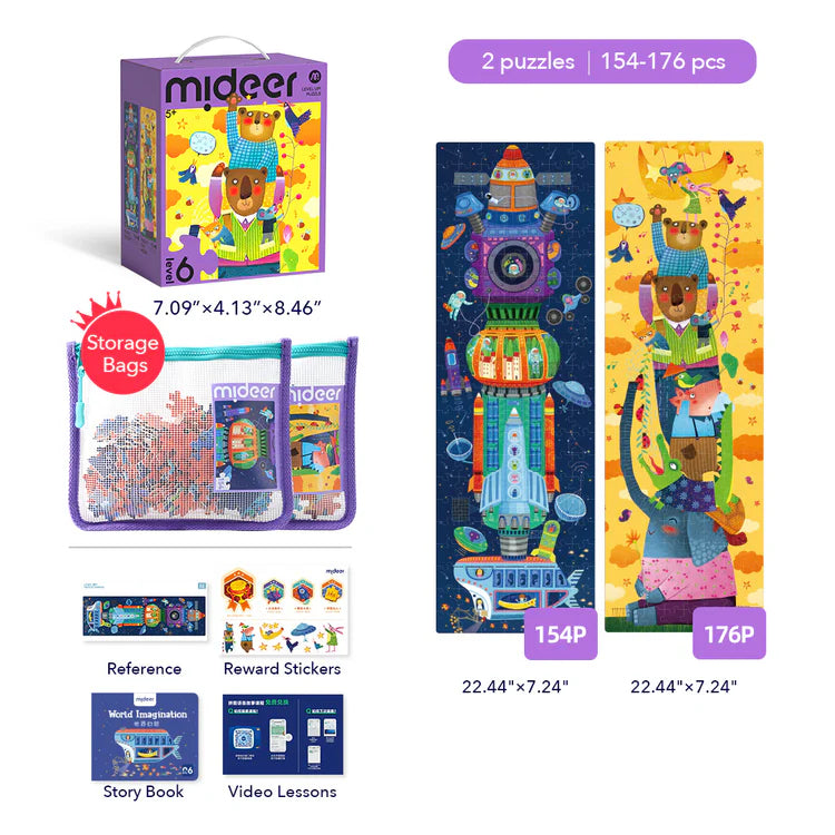 Mideer Level Up! Puzzles with Storage Bag - Level 6: World Imagination 154P-176P