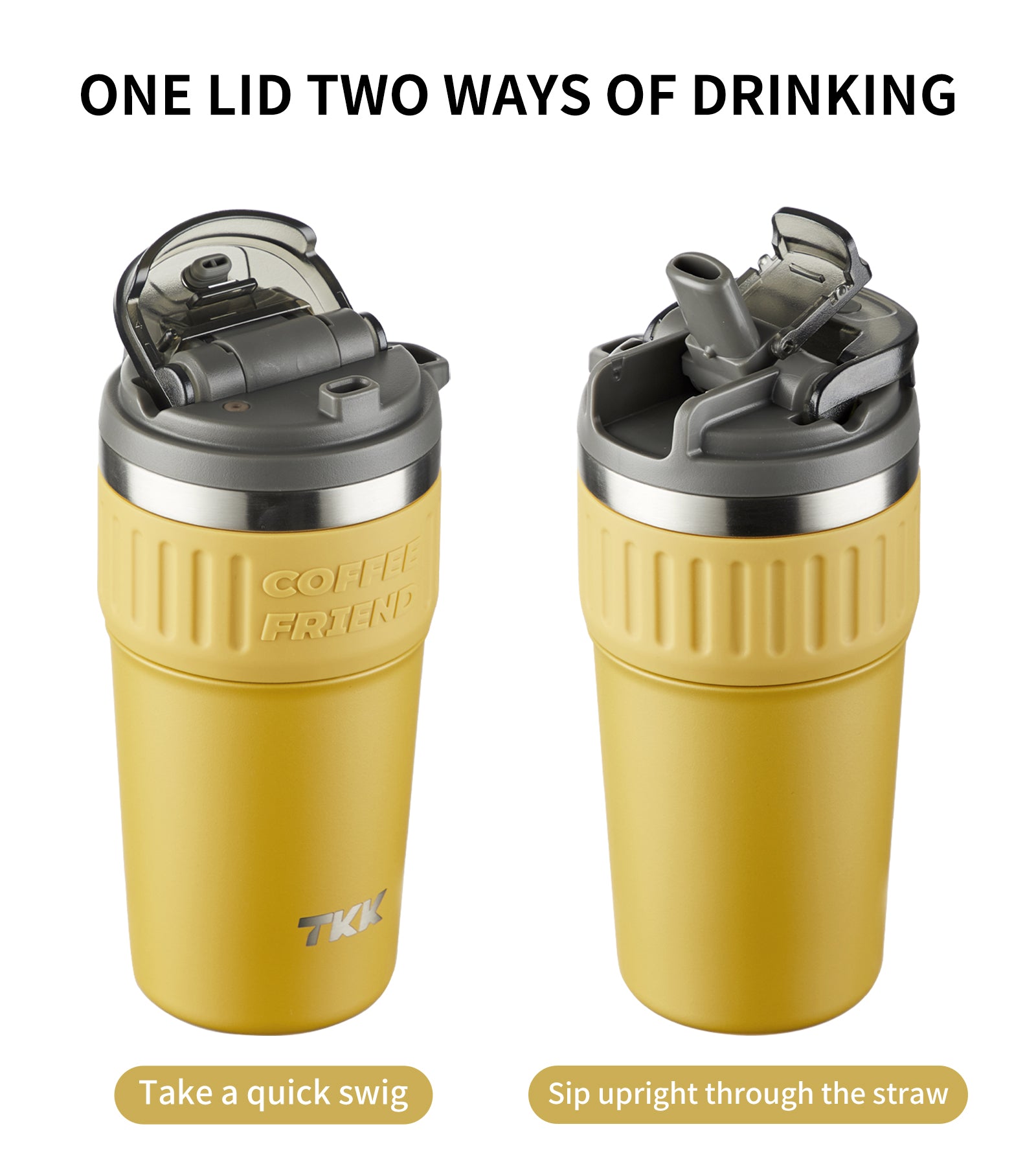 TKK Insulated Coffee Mug Ceramic Coating 21oz, 650ml with Strap for Hot and Iced Beverage