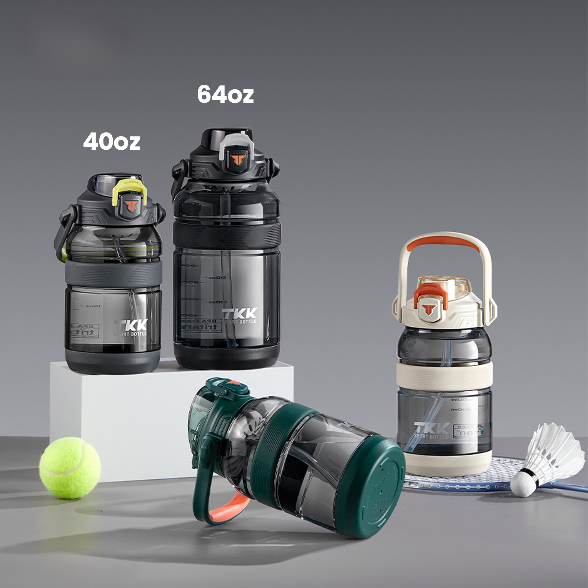 TKK Tritan Sport Water Bottle, Jug with Straw 2 in 1 Lid Dishwasher,Safe 2000ml Half Gallon BPA Free Leakproof