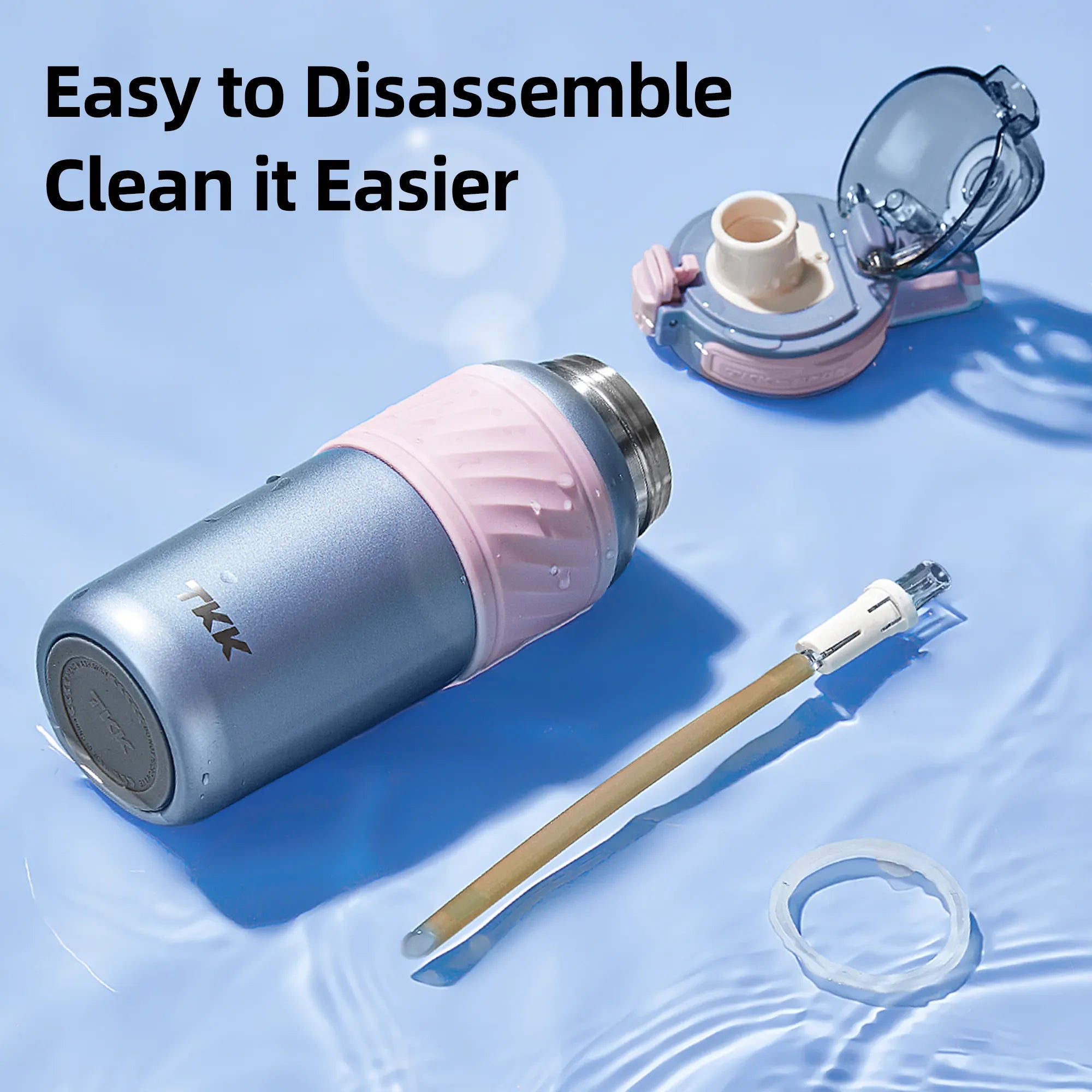 TKK 500ML Insulated Waterr Bottle with Straw, Double Wall Leak-Proof Thermos Vacuum Reusable Stainless Steel Tumbler