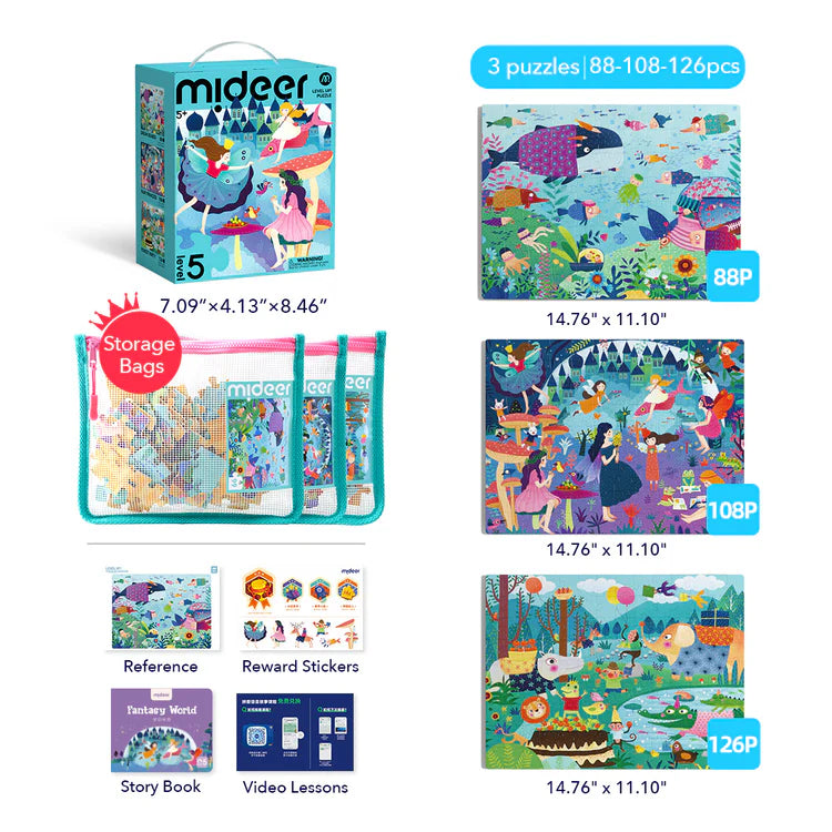 Mideer Level Up! Puzzles with Storage Bag - Level 5: Fantasy 88P-126P