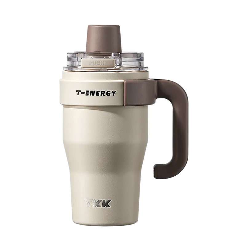 TKK Ceramic Coating Tumbler with Handle, Double Wall Vacuum Bottle With Straw and Lid, Hot for 12hrs and Cold For Up to 24hrs