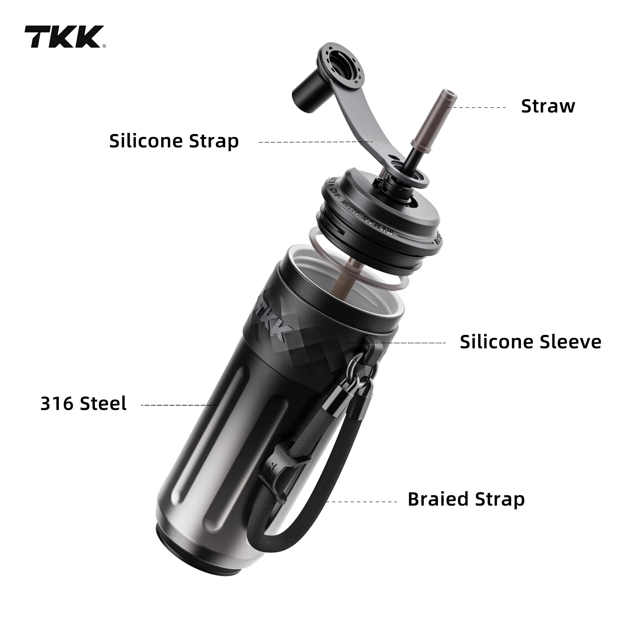 TKK 500ml Double Wall Insulated Portable GYM Water Bottles With Silicone Straw