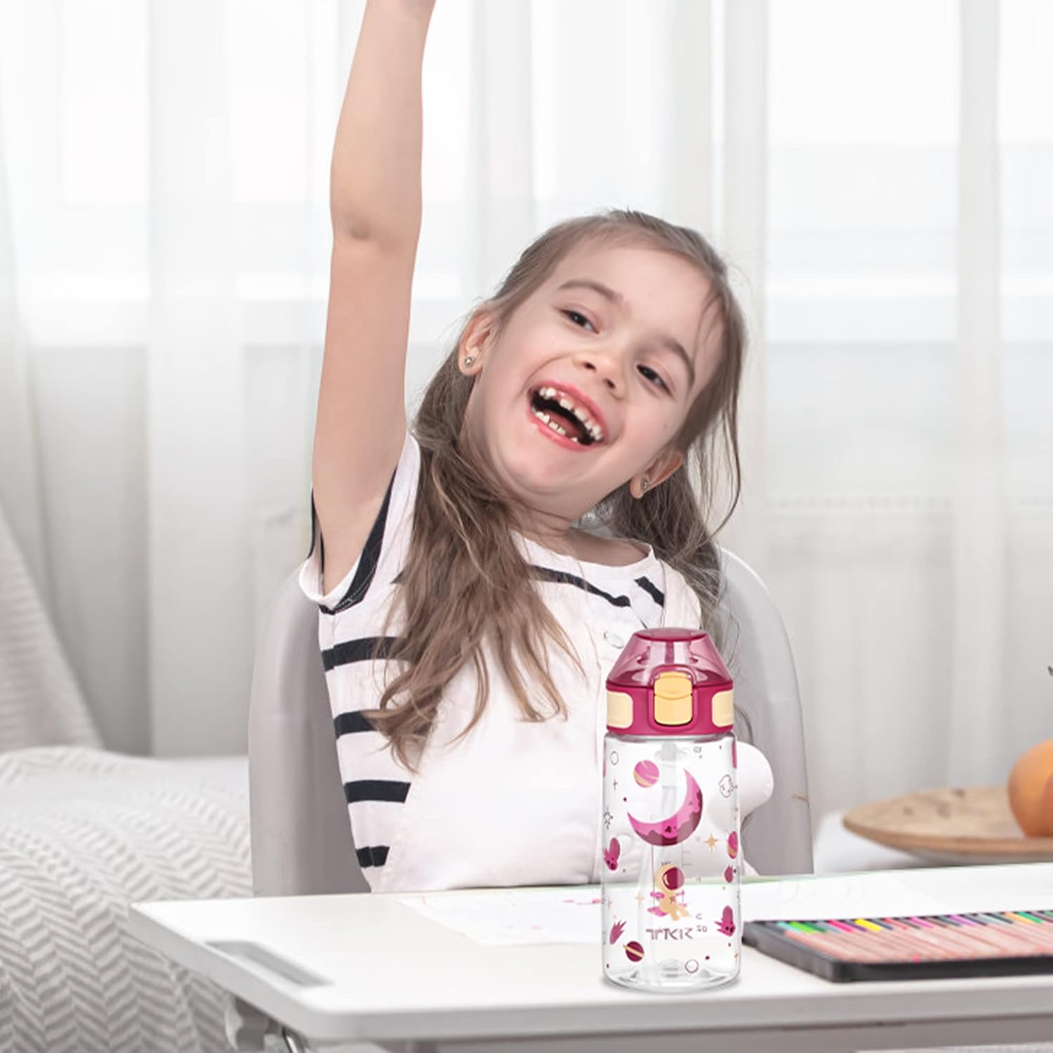 TKK Children's Bottle 400ml Leak-Proof with Straw Tritan BPA-Free One-Handed Drinking Bottle