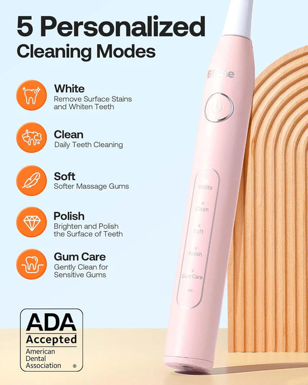 Bitvae D2 Bundle 2 Pack Electric Toothbrush Black & Pink, Ultrasonic with 8 Brush Heads, ADA Accepted