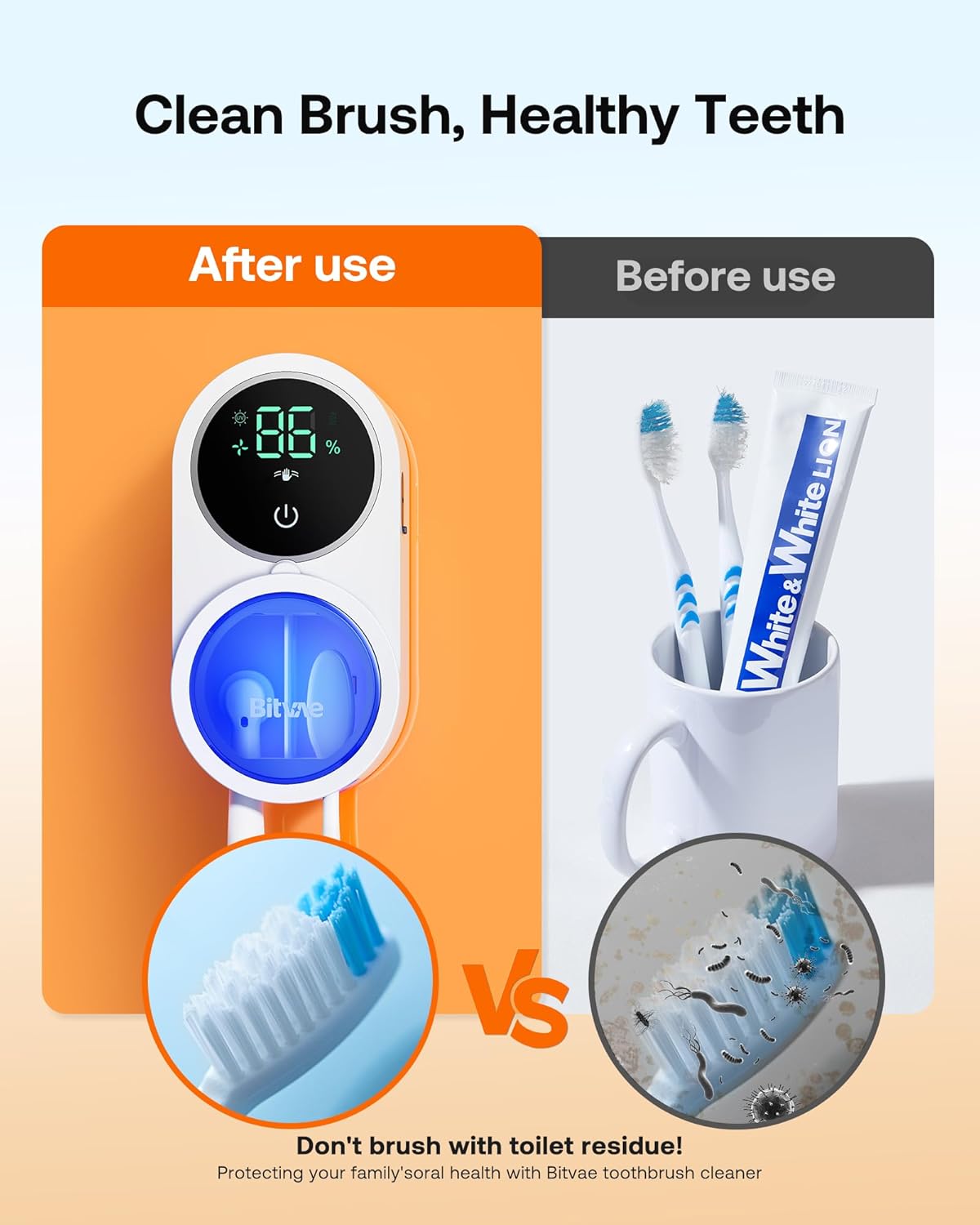 Bitvae UV Toothbrush Cleaner & Toothbrush Holder, LED Smart Screen