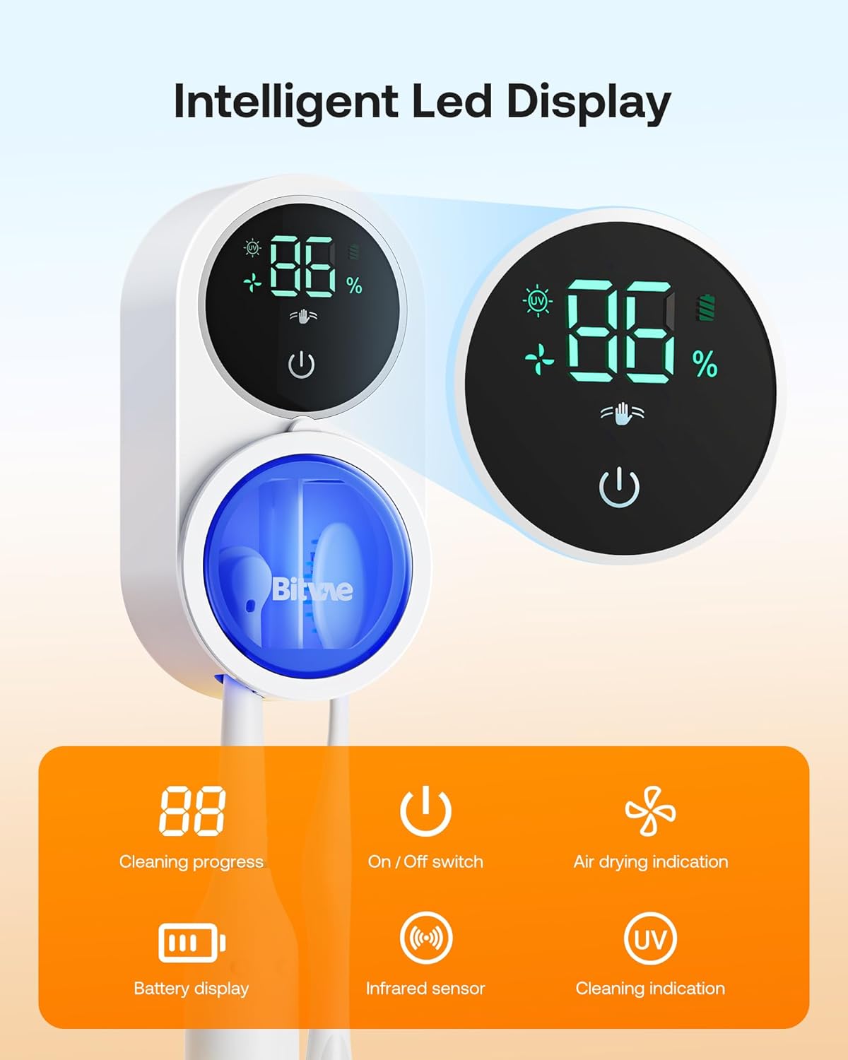 Bitvae UV Toothbrush Cleaner & Toothbrush Holder, LED Smart Screen