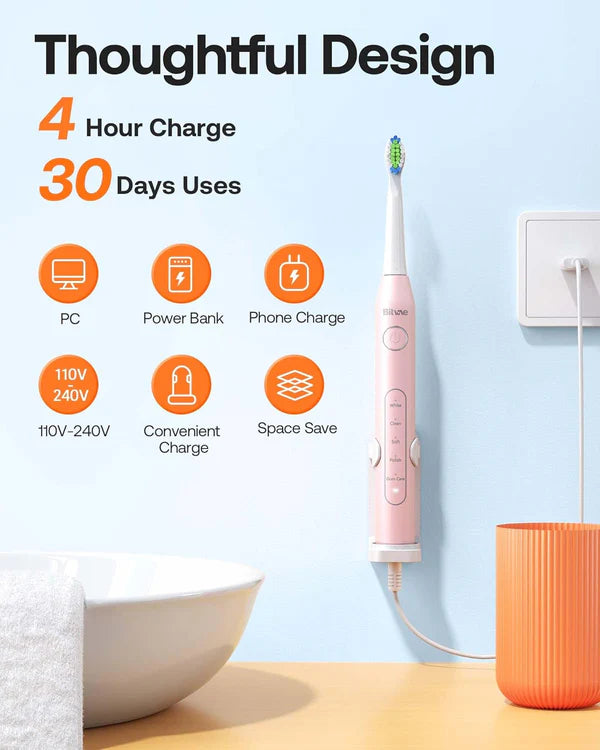 Bitvae D2 Bundle 2 Pack Electric Toothbrush Black & Pink, Ultrasonic with 8 Brush Heads, ADA Accepted