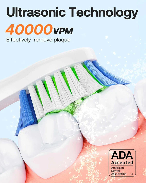 Bitvae D2 Bundle 2 Pack Electric Toothbrush Black & White, Ultrasonic with 8 Brush Heads, ADA Accepted