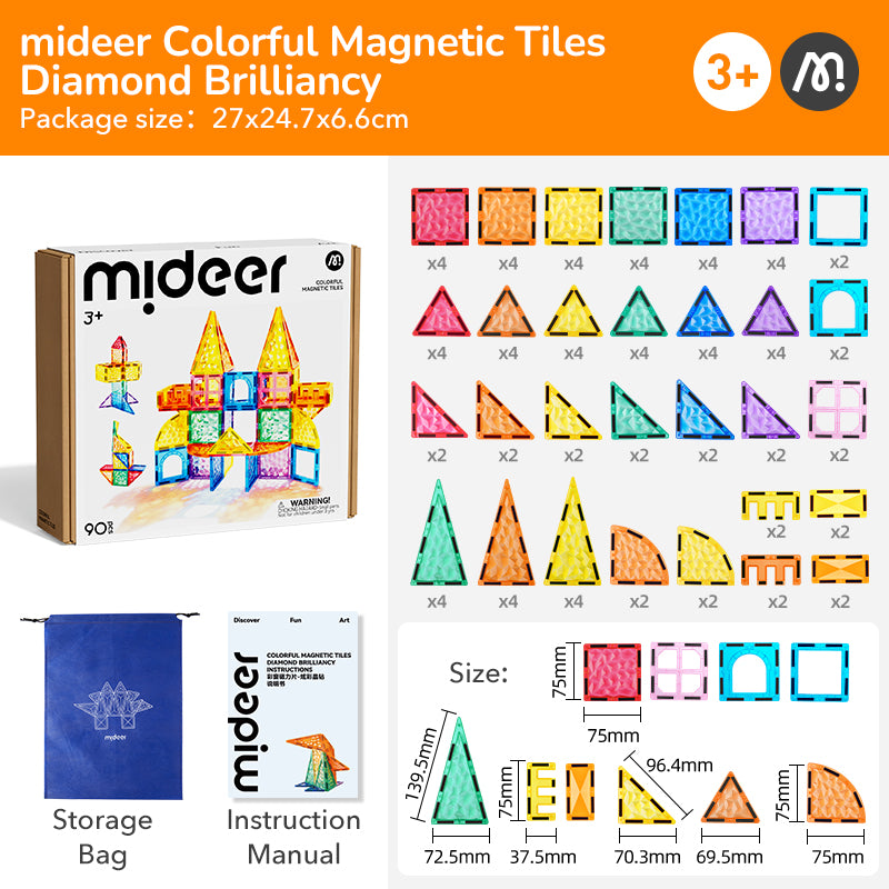 Mideer Prism Magnetic Tiles 90Pcs