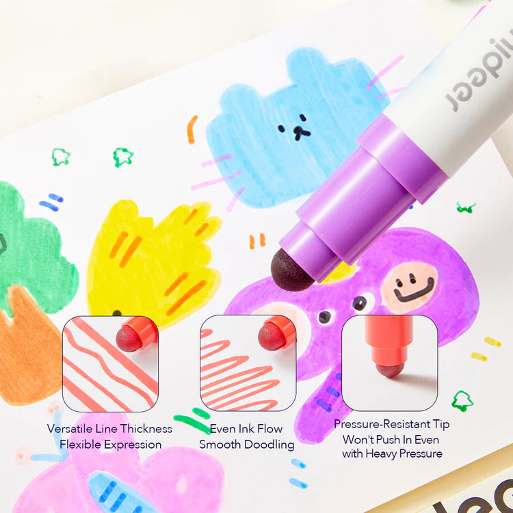 MiDeer Round-Tip Stamper Washable Marker 6 Colors