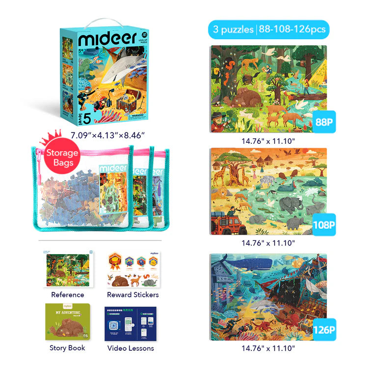 Mideer Level Up! Puzzles with Storage Bag - Level 5: Wonderful Adventure 88P-126P