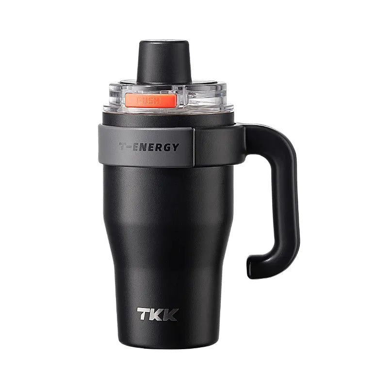 TKK Ceramic Coating Tumbler with Handle, Double Wall Vacuum Bottle With Straw and Lid, Hot for 12hrs and Cold For Up to 24hrs