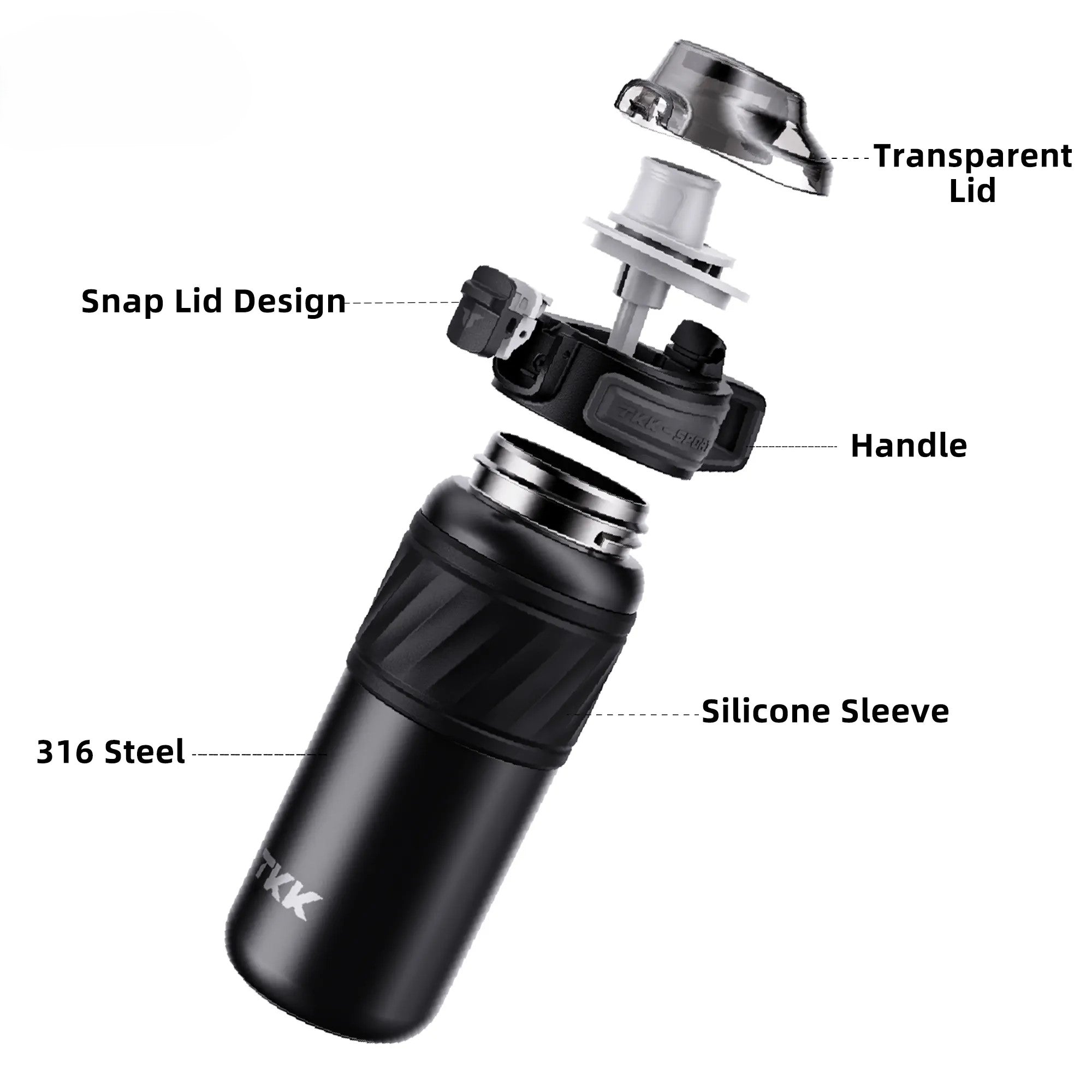 TKK 500ML Insulated Waterr Bottle with Straw, Double Wall Leak-Proof Thermos Vacuum Reusable Stainless Steel Tumbler