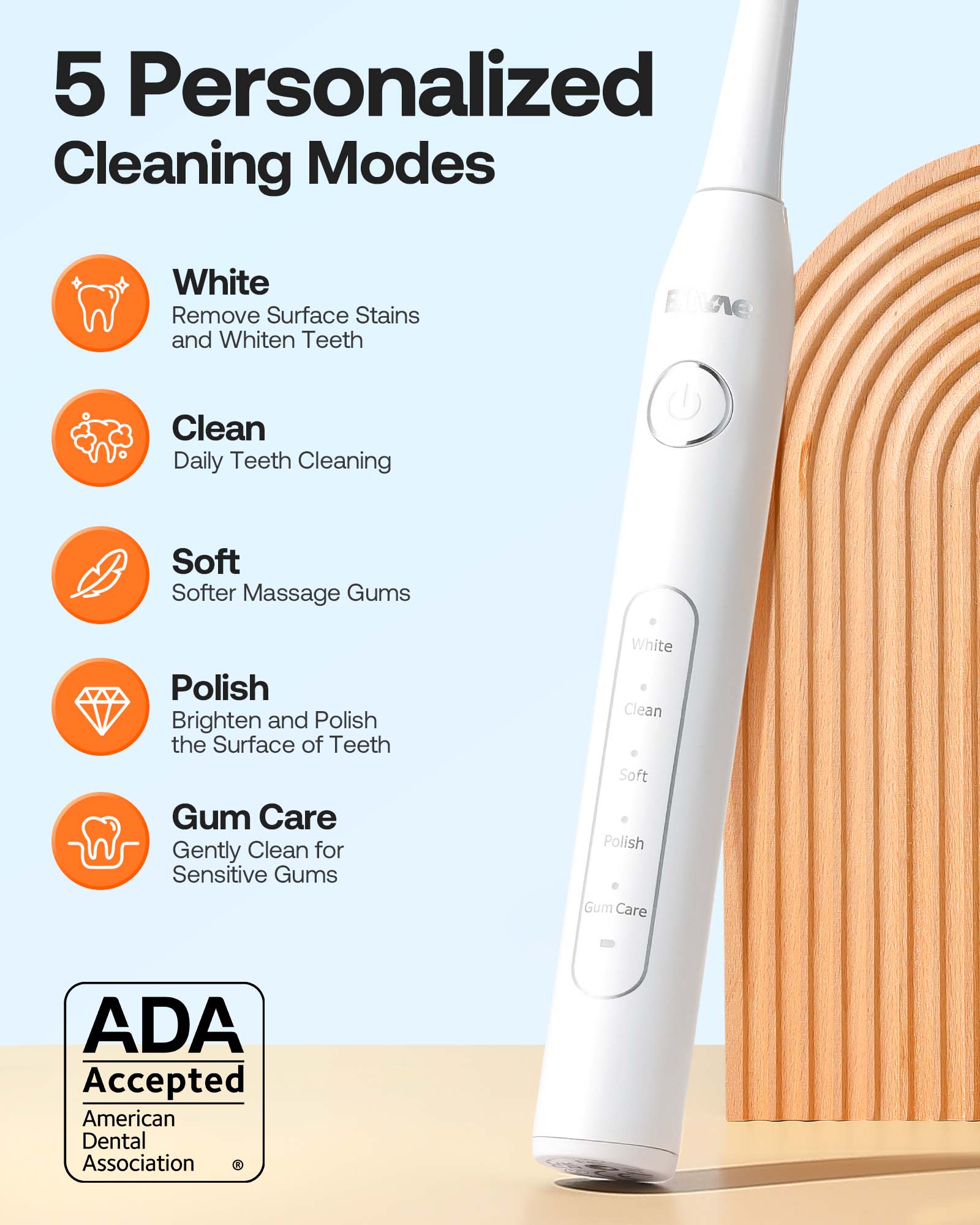 Bitvae D2 Electric Toothbrush, Ultrasonic with 8 Brush Heads, ADA Accepted