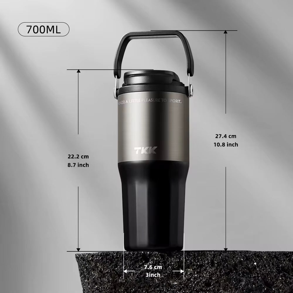 TKK Premium Leakproof Vaccum Bottle Ceramic Coated Tumbler with Straw Lid, 700ml Stainless Steel