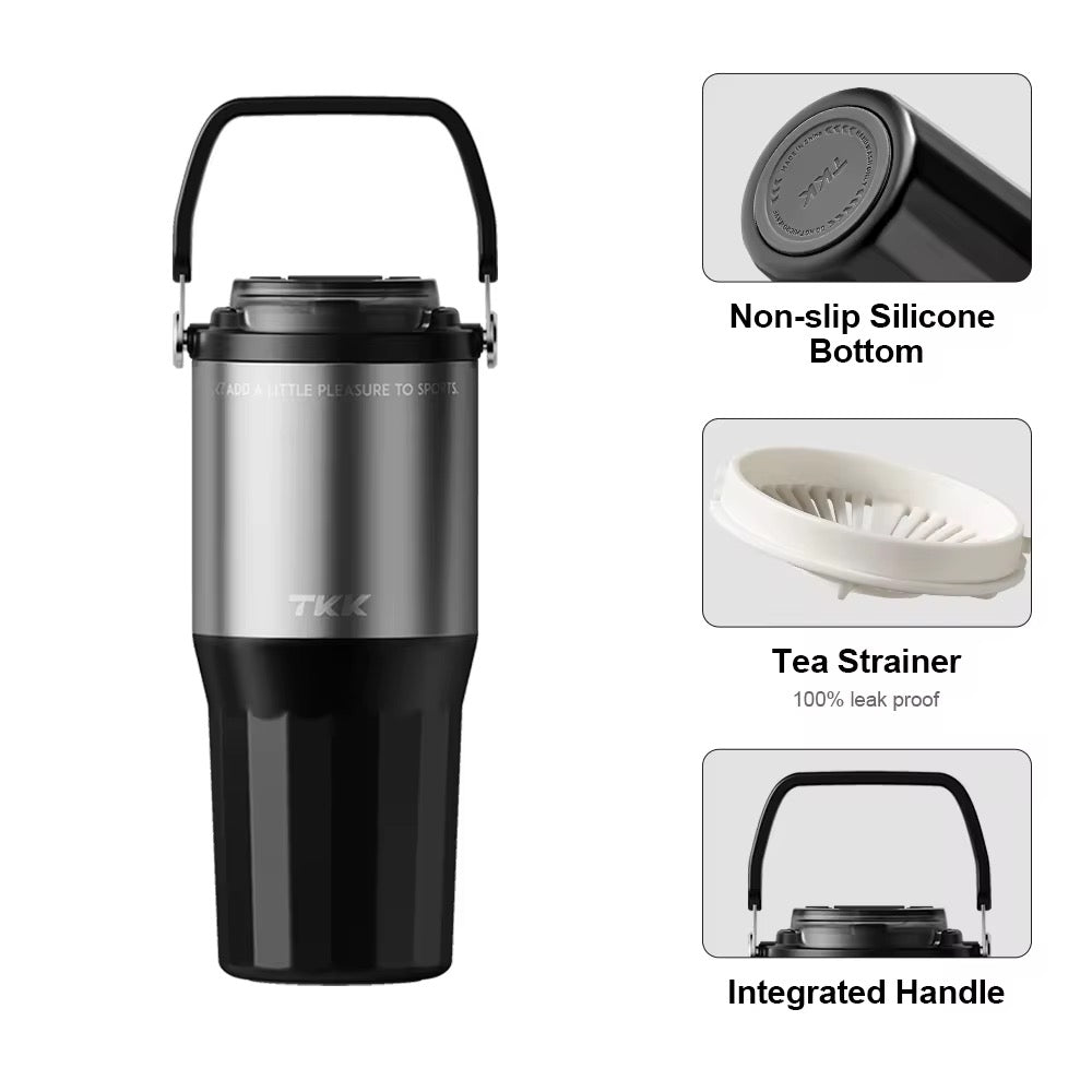 TKK Premium Leakproof Vaccum Bottle Ceramic Coated Tumbler with Straw Lid, 700ml Stainless Steel