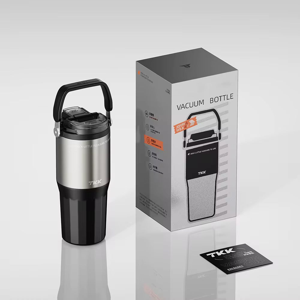 TKK Premium Leakproof Vaccum Bottle Ceramic Coated Tumbler with Straw Lid, 700ml Stainless Steel