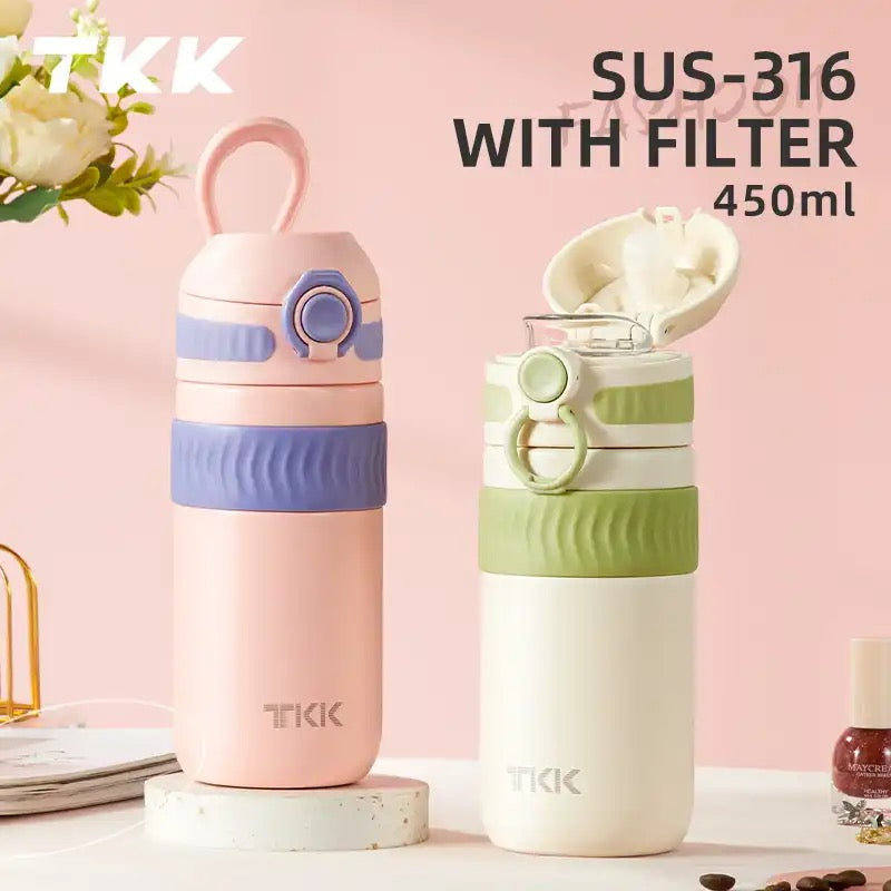 TKK 450ml SUS-316 Large Capacity Stainless Steel Bottle, Vacuum Flask Traveling Colourful Mug