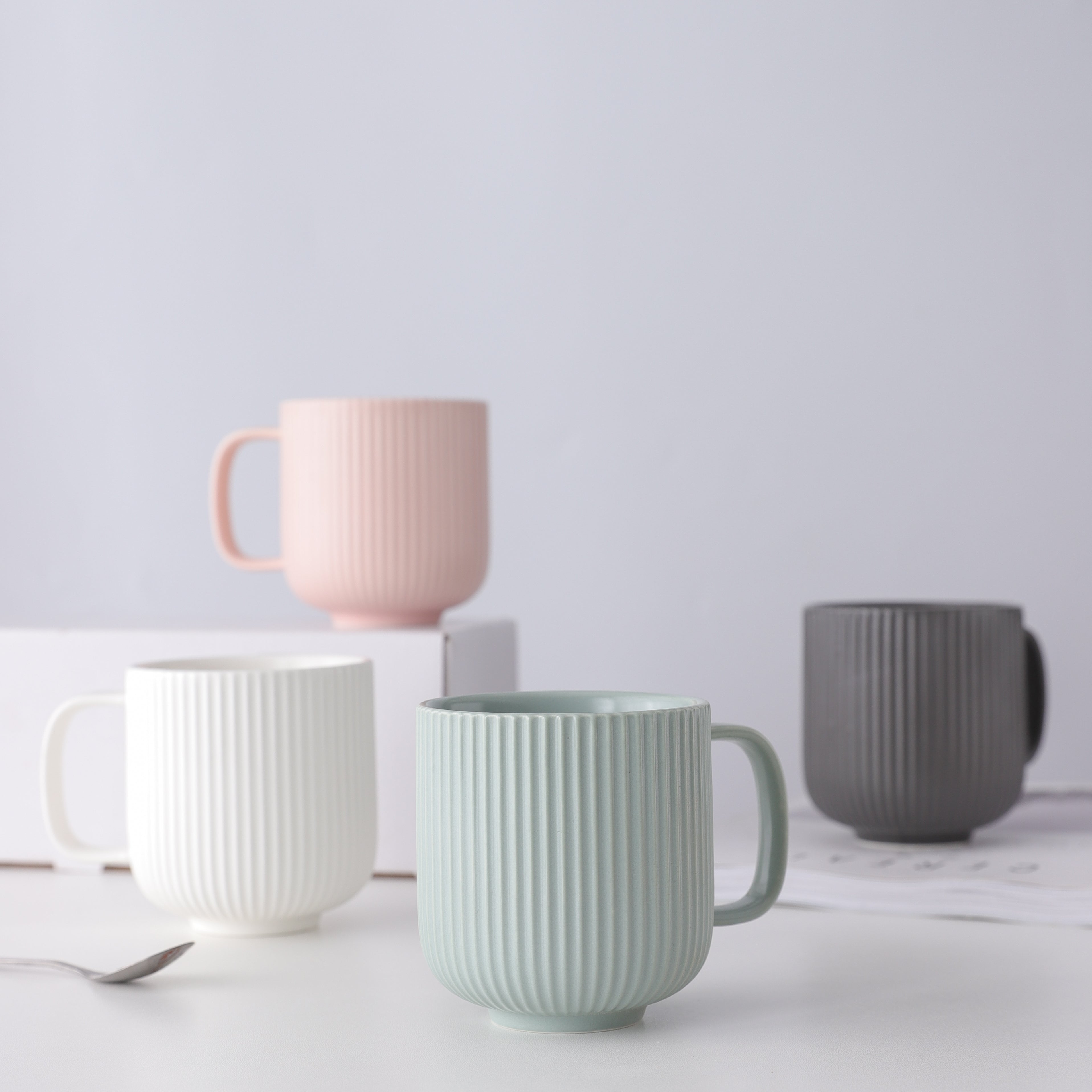 FENN Set of 4 Home drinkware round striped matte porcelain teacups ceramic coffee mug