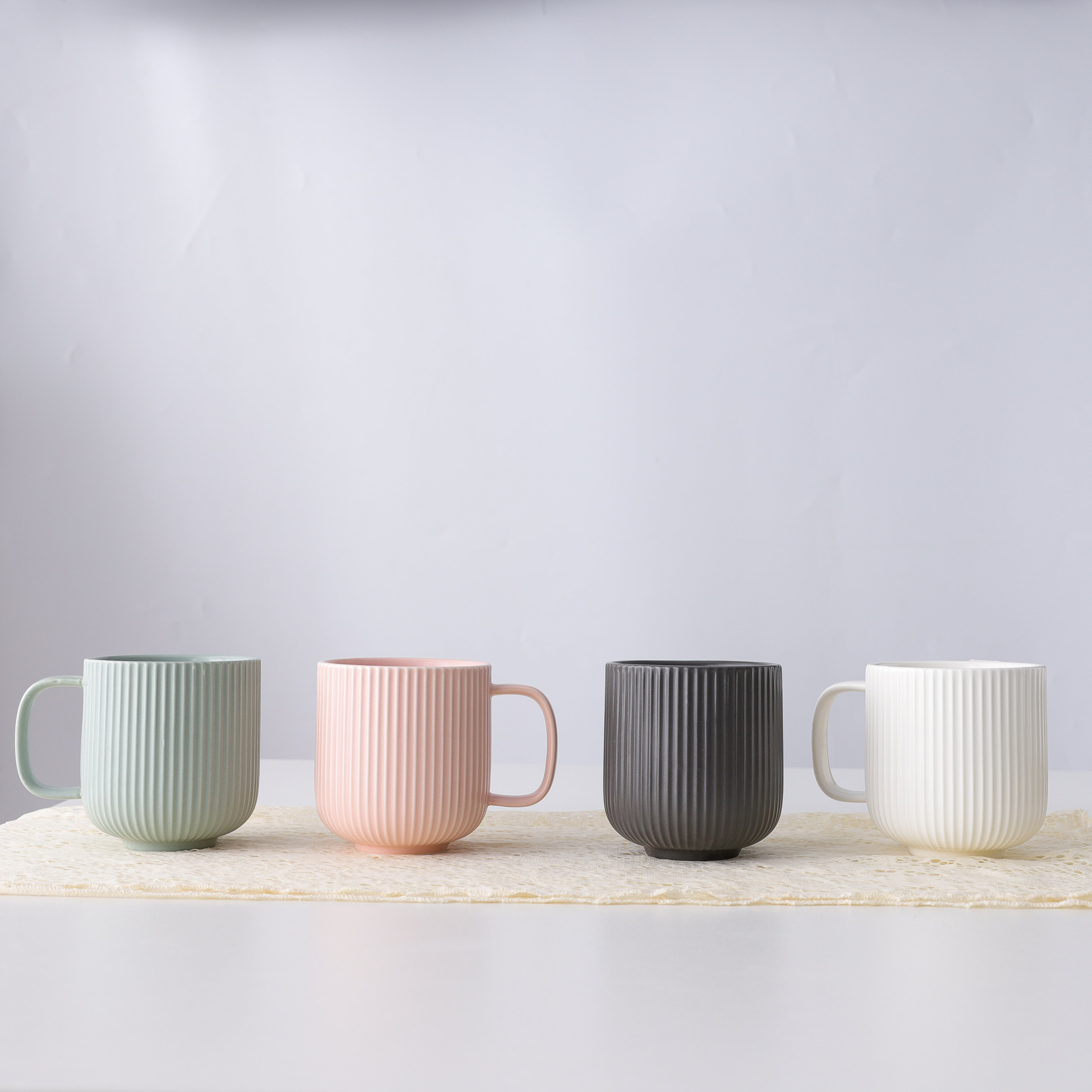 FENN Set of 4 Home drinkware round striped matte porcelain teacups ceramic coffee mug