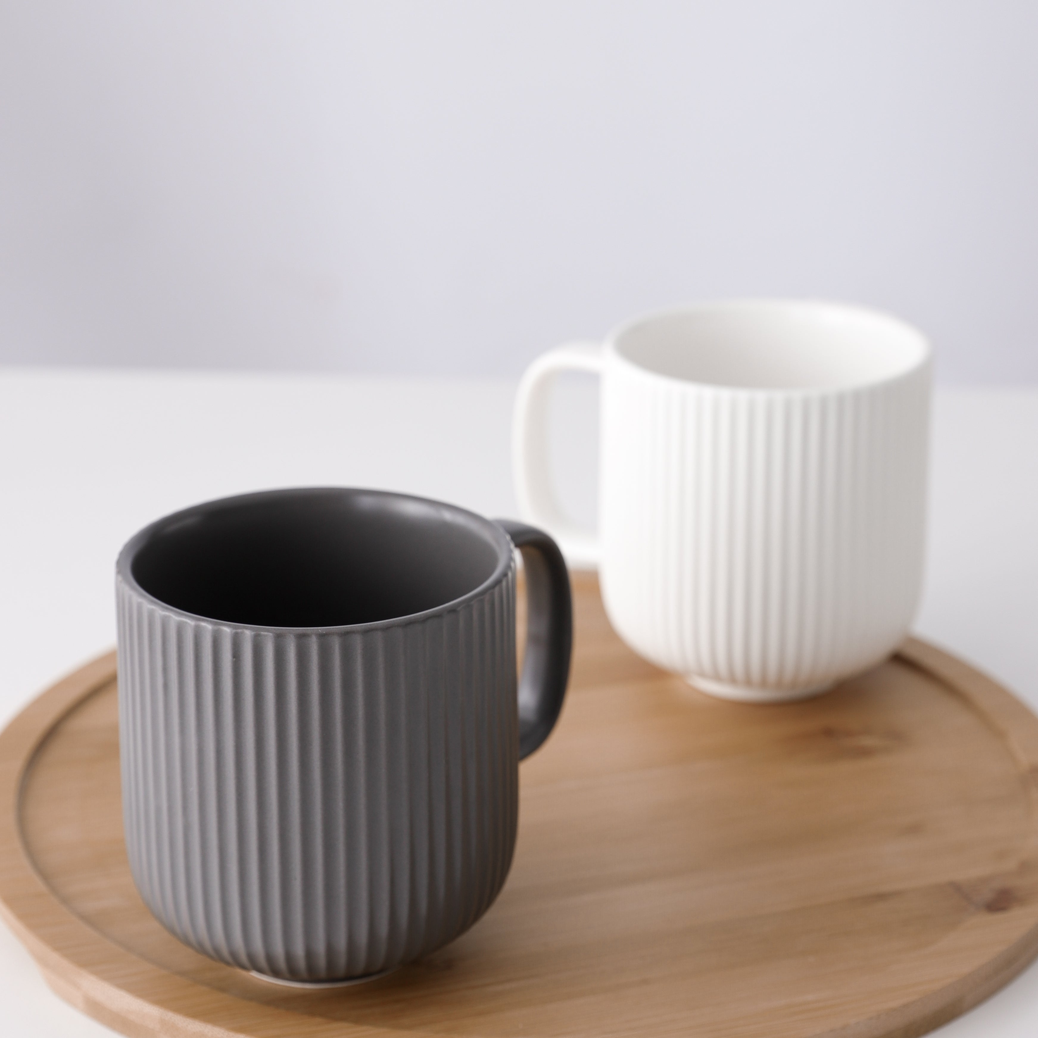 FENN Set of 4 Home drinkware round striped matte porcelain teacups ceramic coffee mug