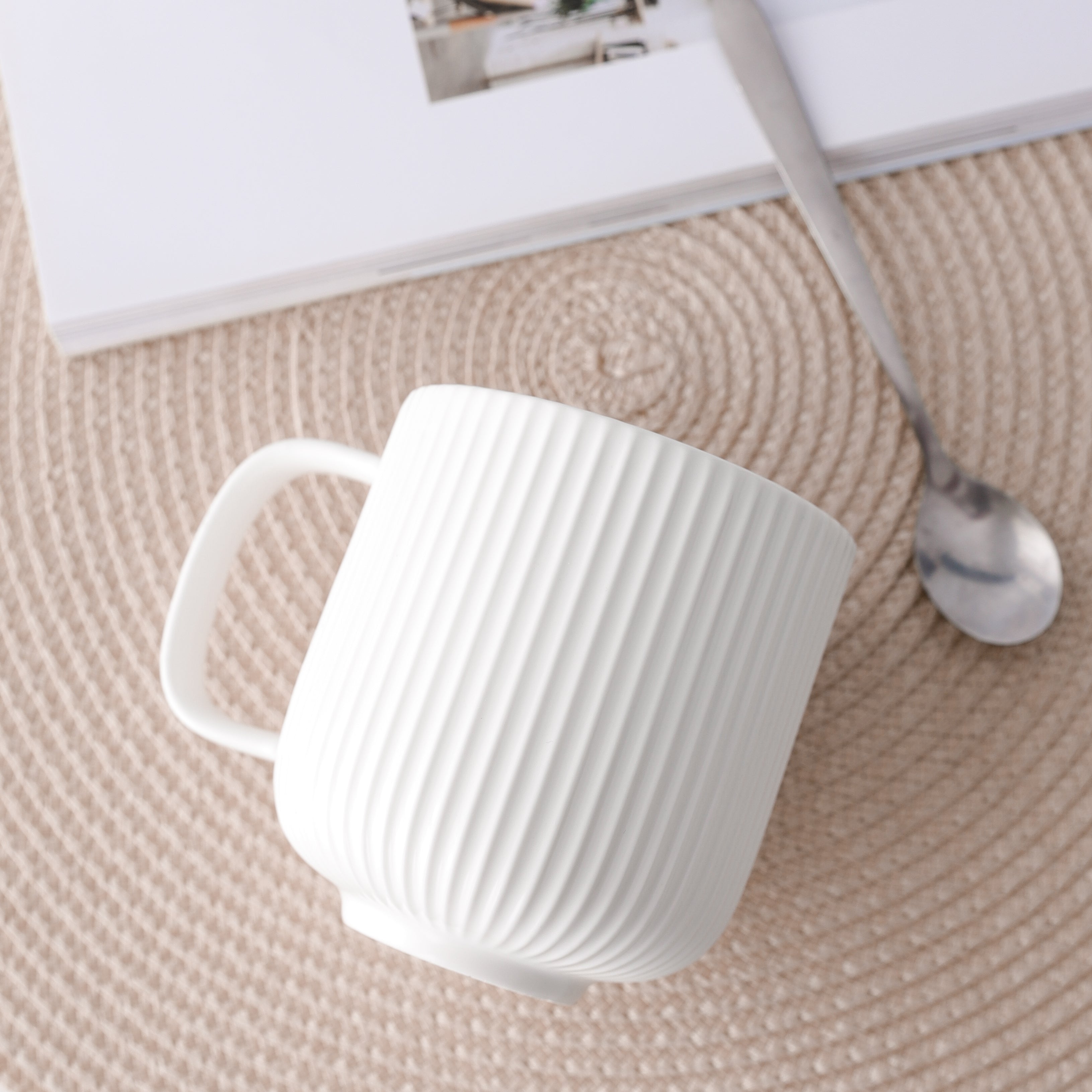 FENN Set of 4 Home drinkware round striped matte porcelain teacups ceramic coffee mug