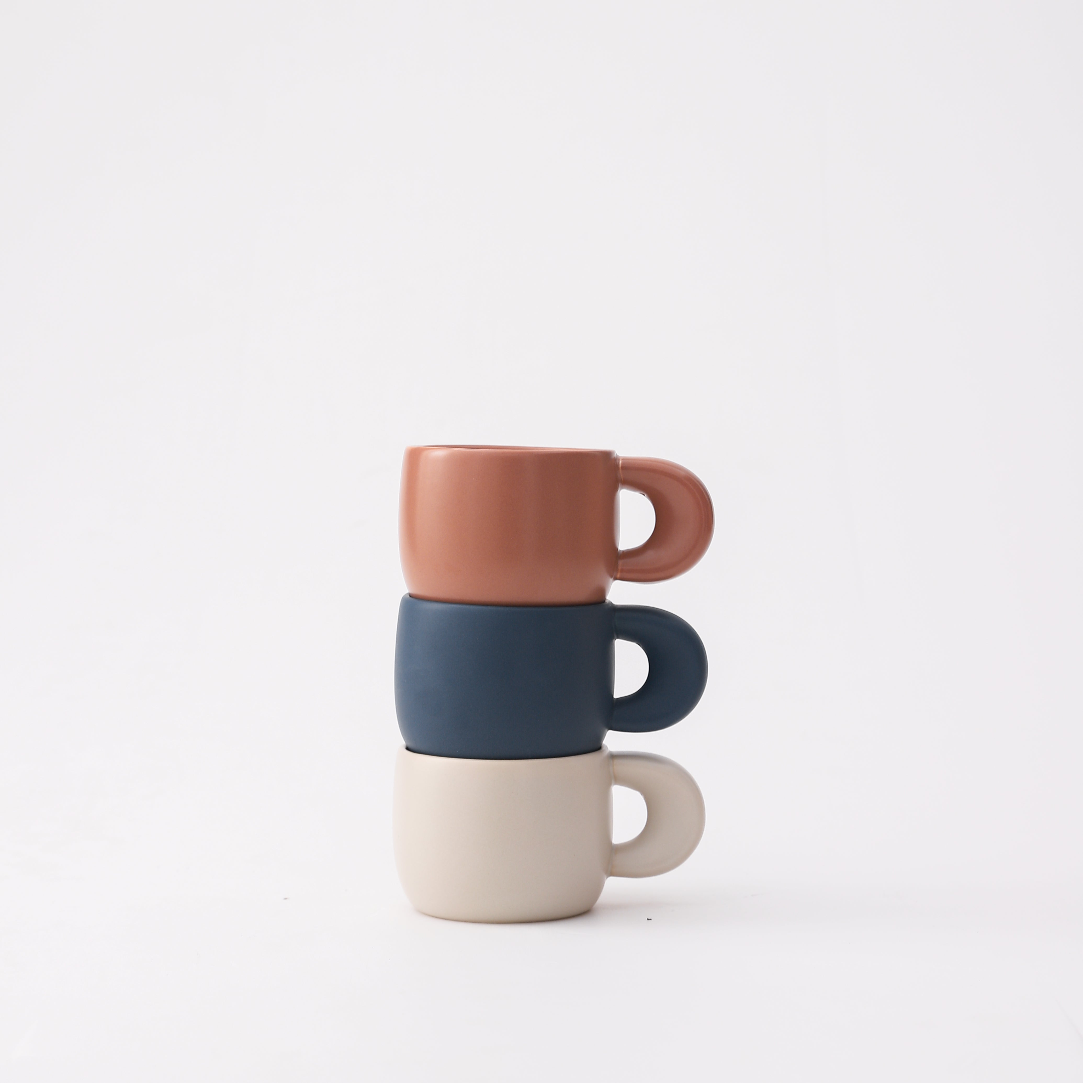 FENN Set of 3 Porcelain Nordic Korean Mug Cup Modern Thick Handle Design Ceramic Coffee Mug 220ml Matte Glazed