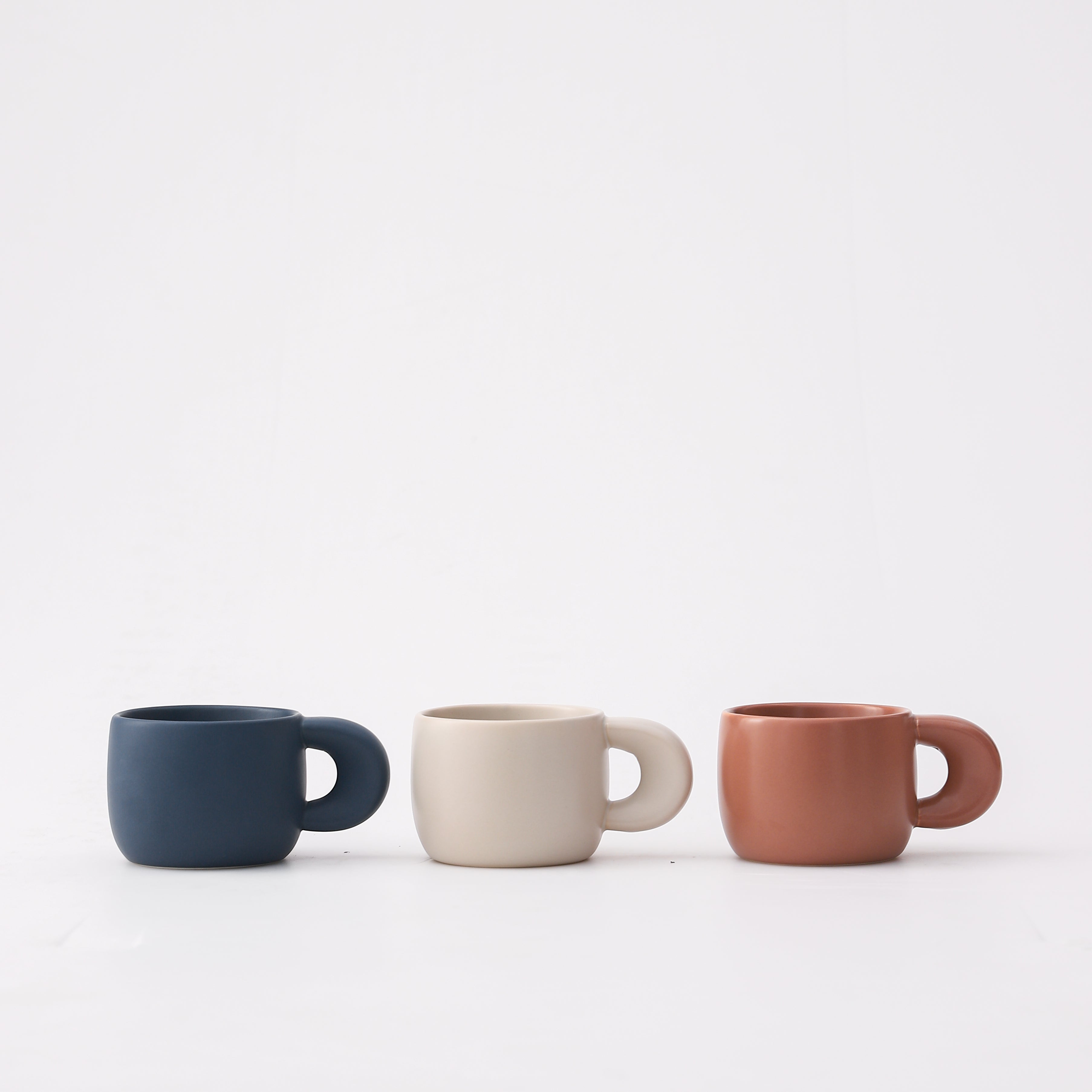 FENN Set of 3 Porcelain Nordic Korean Mug Cup Modern Thick Handle Design Ceramic Coffee Mug 220ml Matte Glazed