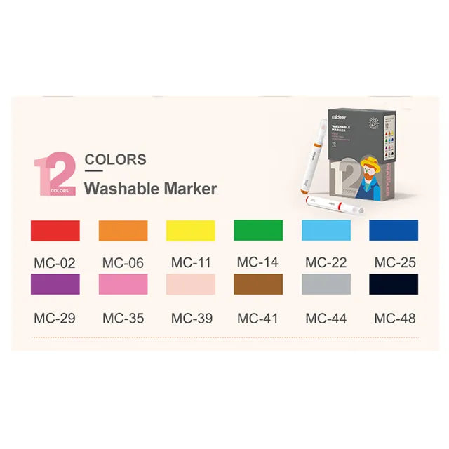 Mideer Washable Marker Large Cone Head 12 Colors