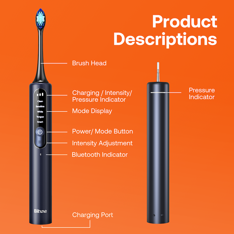 Bitvae S3 Smart Sonic Electric Toothbrush, 180-Day Battery Life, Travel Case