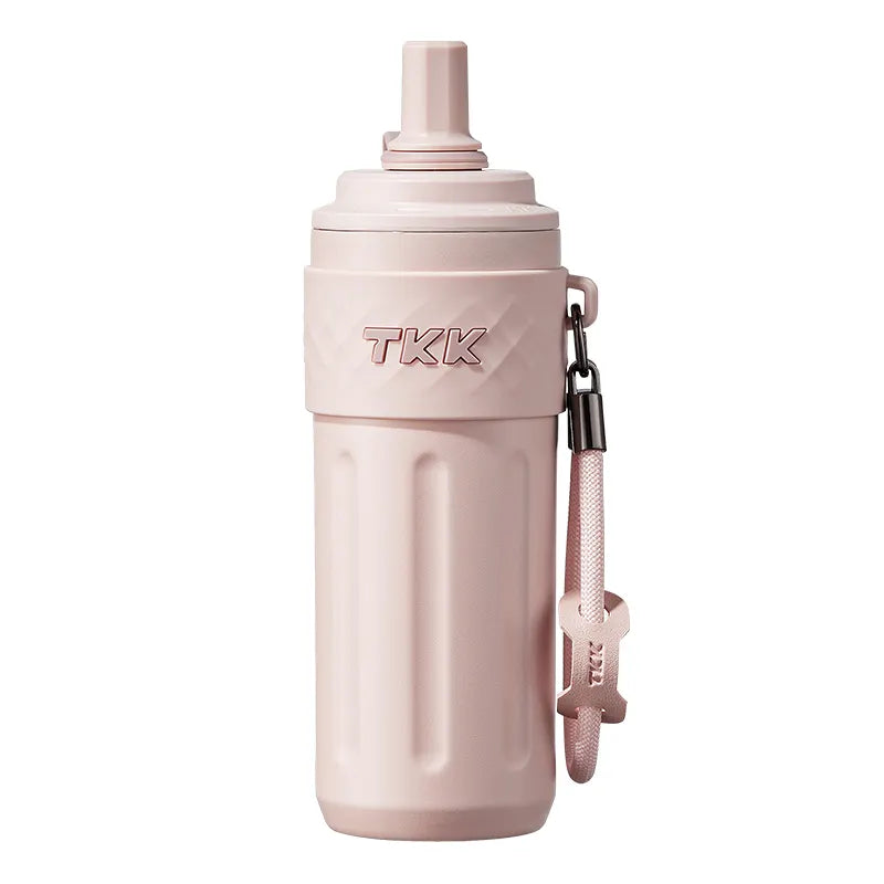 TKK 500ml Double Wall Insulated Portable GYM Water Bottles With Silicone Straw