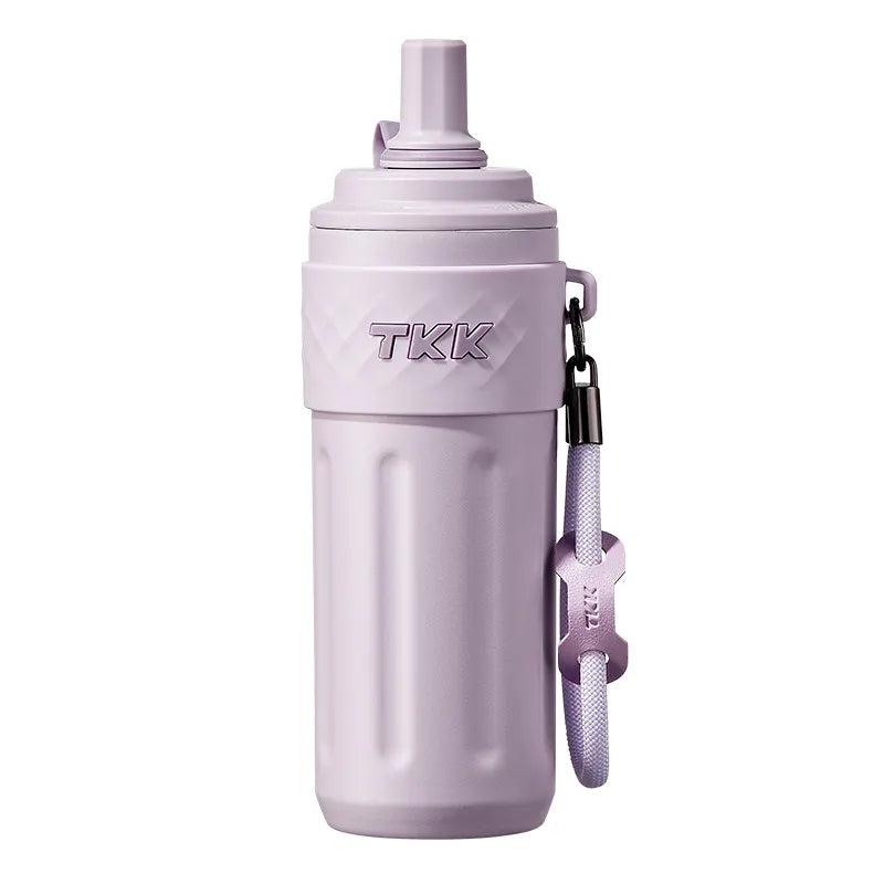 TKK 500ml Double Wall Insulated Portable GYM Water Bottles With Silicone Straw