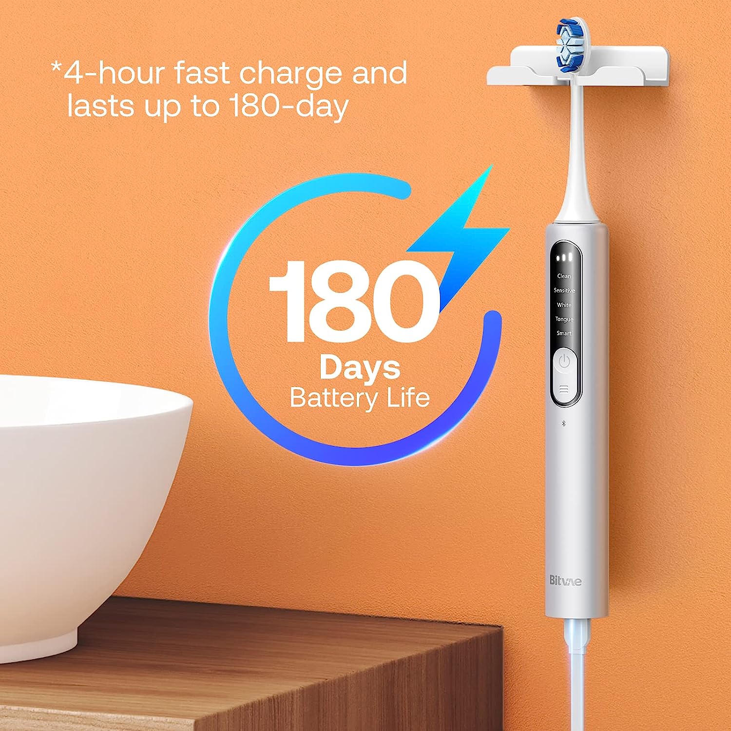 Bitvae S3 Smart Sonic Electric Toothbrush, 180-Day Battery Life, Travel Case