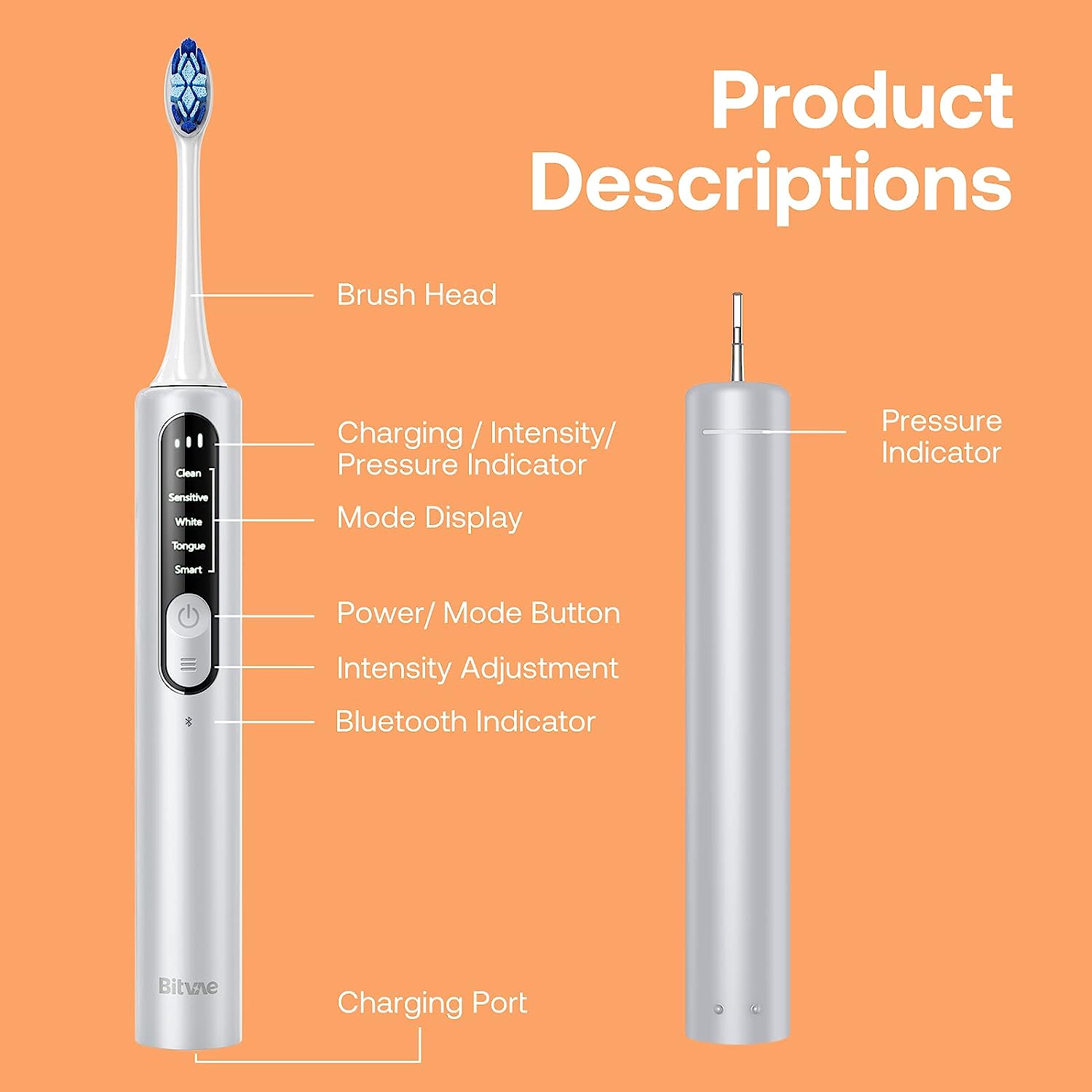 Bitvae S3 Smart Sonic Electric Toothbrush, 180-Day Battery Life, Travel Case